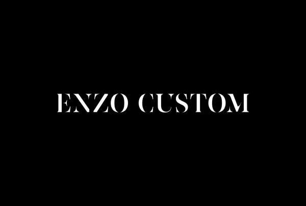 Word mark design for Enzo Custom - a custom tailor company specializing in men's custom suits and shirts of uncompromising quality.