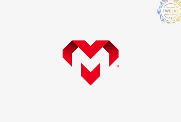 Logo design consisting of a letter M encased in a stylized, geometric heart shape by zeropoint7 Studio