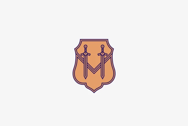 Elegant crest logo design that consists of two swords and a shield - designed by zeropoint7 Studio